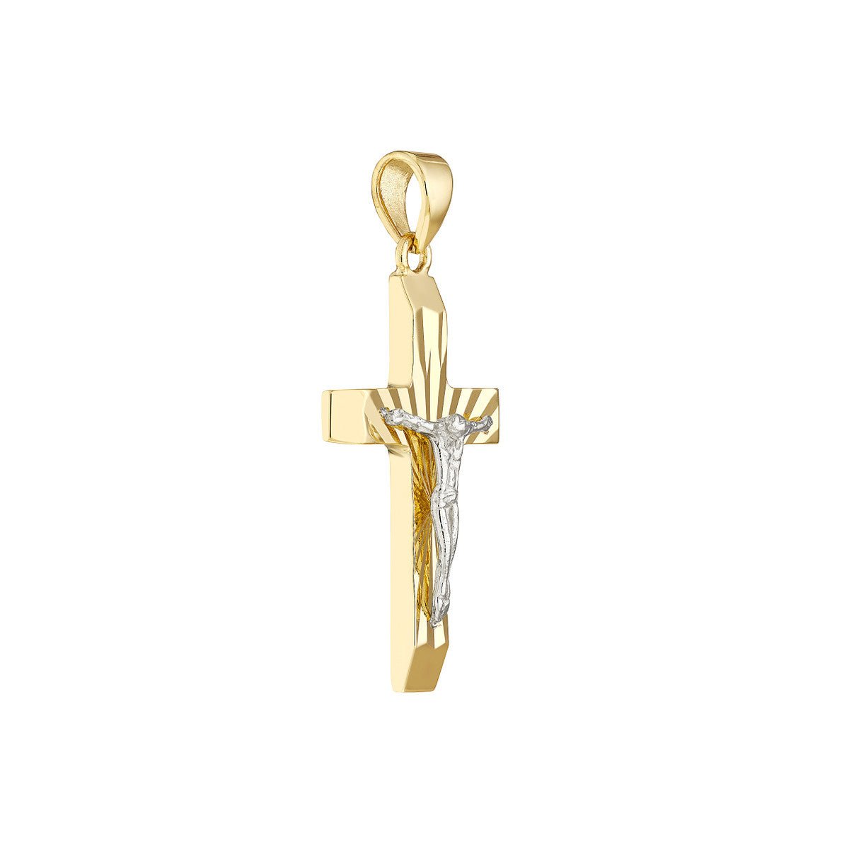 10K Two-Tone Gold 14.70mm D/C Cross with Jesus Crucifix Birmingham Jewelry Pendant Birmingham Jewelry