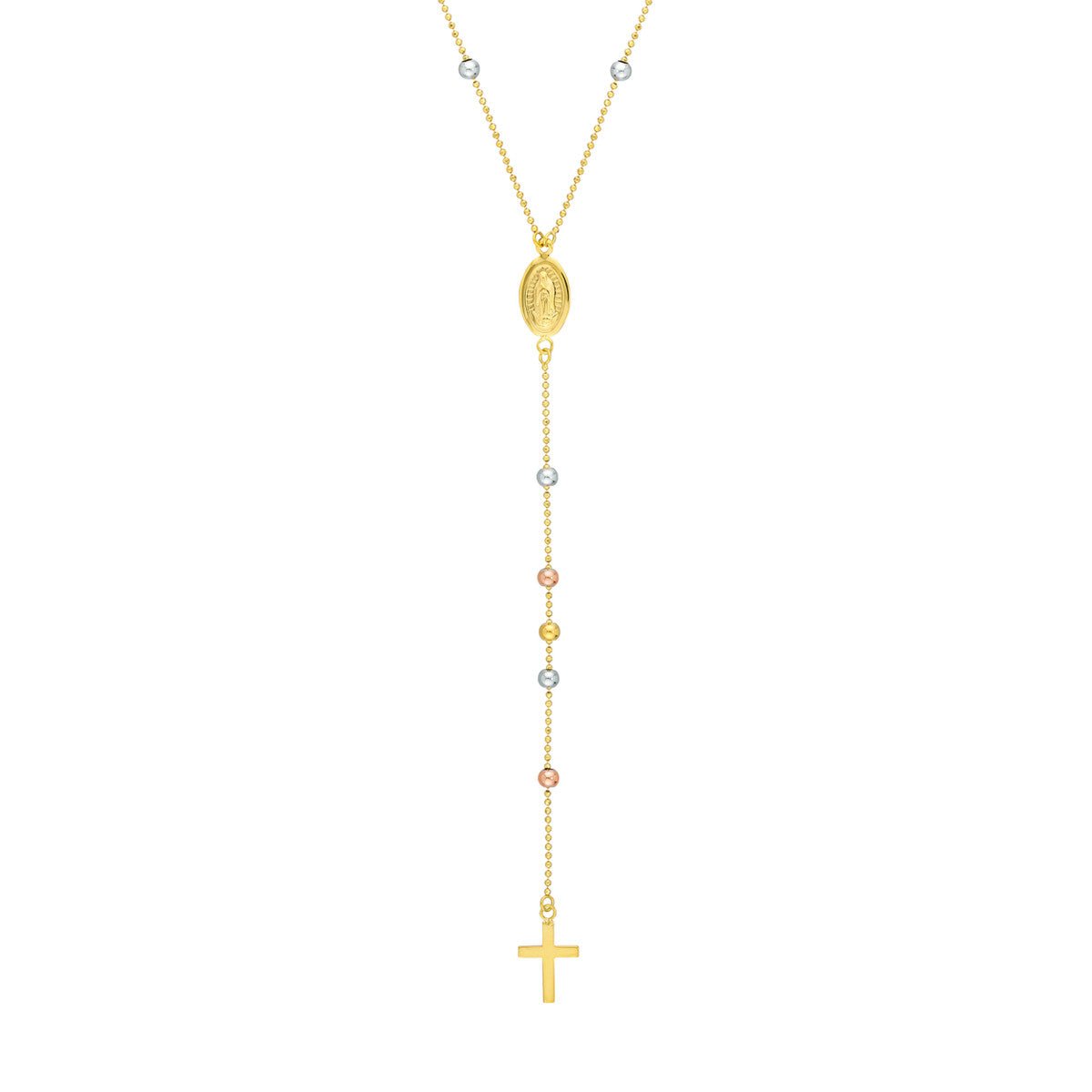 Birmingham Jewelry - 14K Gold Children's Virgin Mary with Cross Beaded Y-Necklace - Birmingham Jewelry