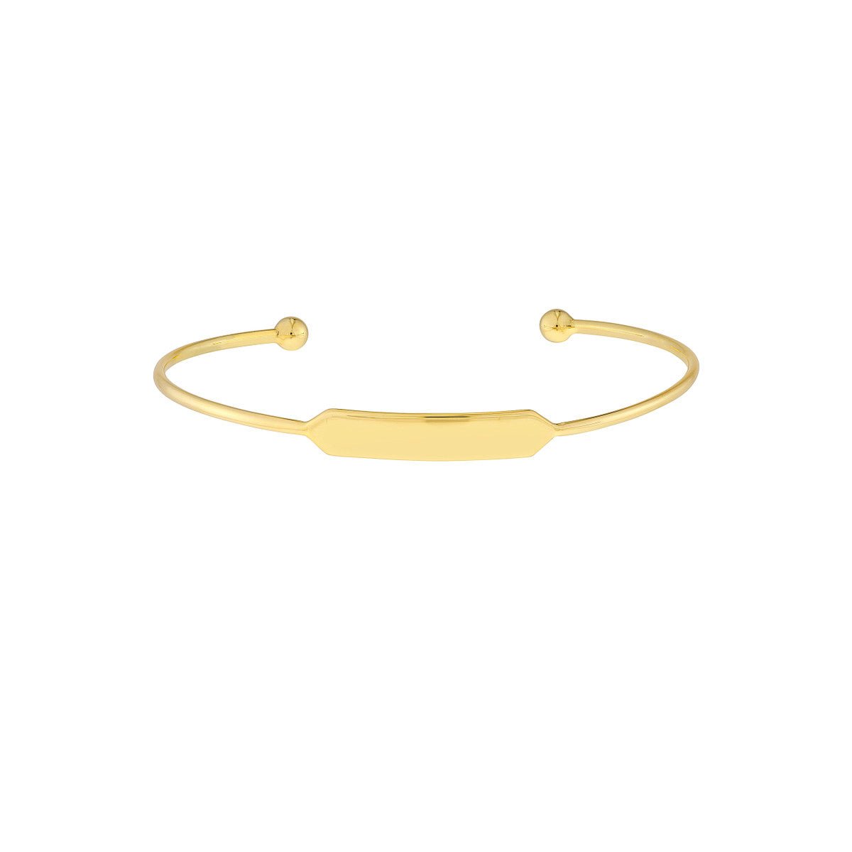Birmingham Jewelry - 14K Gold Engravable Initial ID Cuff Bangle with Beaded Ends - Birmingham Jewelry