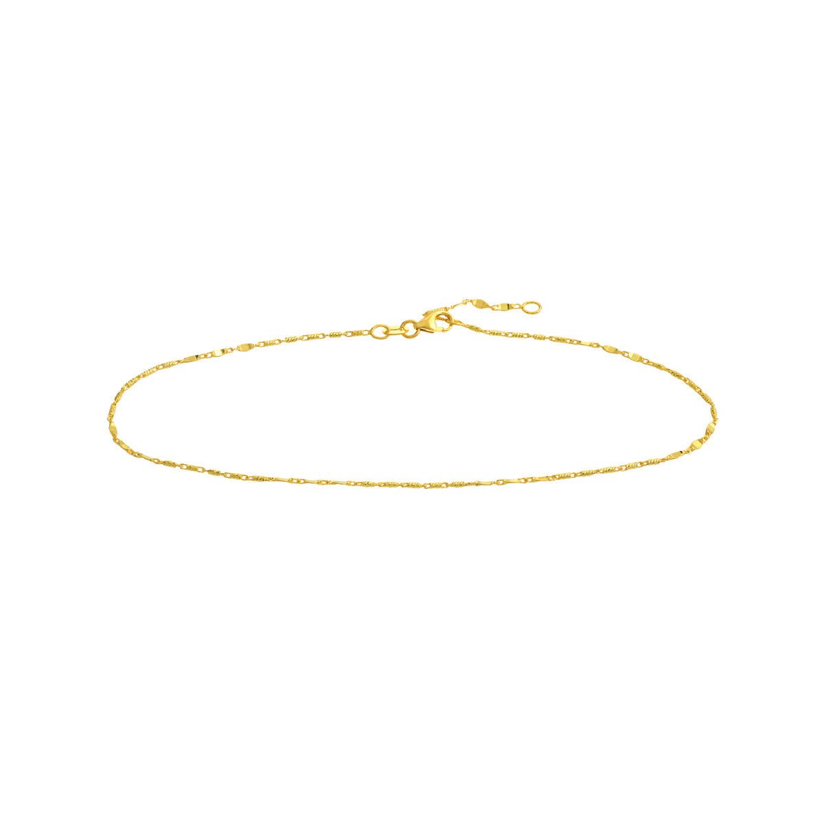 Birmingham Jewelry - 14K Gold Flat Diamond-Cut Stations Adjustable Anklet - Birmingham Jewelry