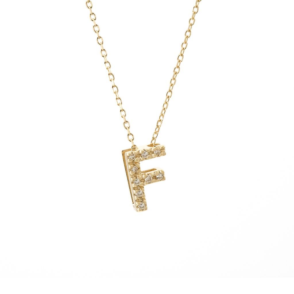 14K Gold Initial "F" Necklace With Diamonds Birmingham Jewelry Necklace Birmingham Jewelry