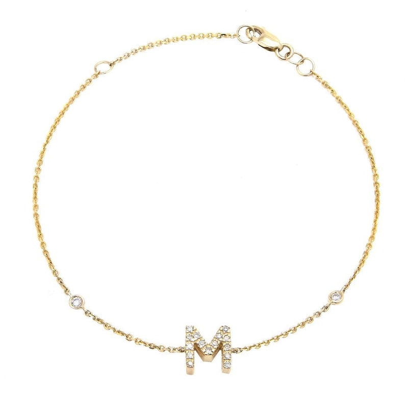 14K Gold Initial "M" Bracelet With Diamonds Birmingham Jewelry Bracelet Birmingham Jewelry 