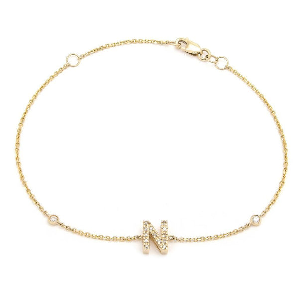 14K Gold Initial "N" Bracelet With Diamonds Birmingham Jewelry Bracelet Birmingham Jewelry 