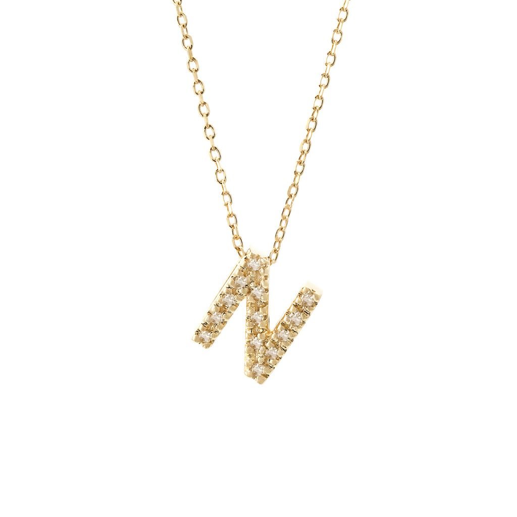 14K Gold Initial "N" Necklace With Diamonds Birmingham Jewelry Necklace Birmingham Jewelry