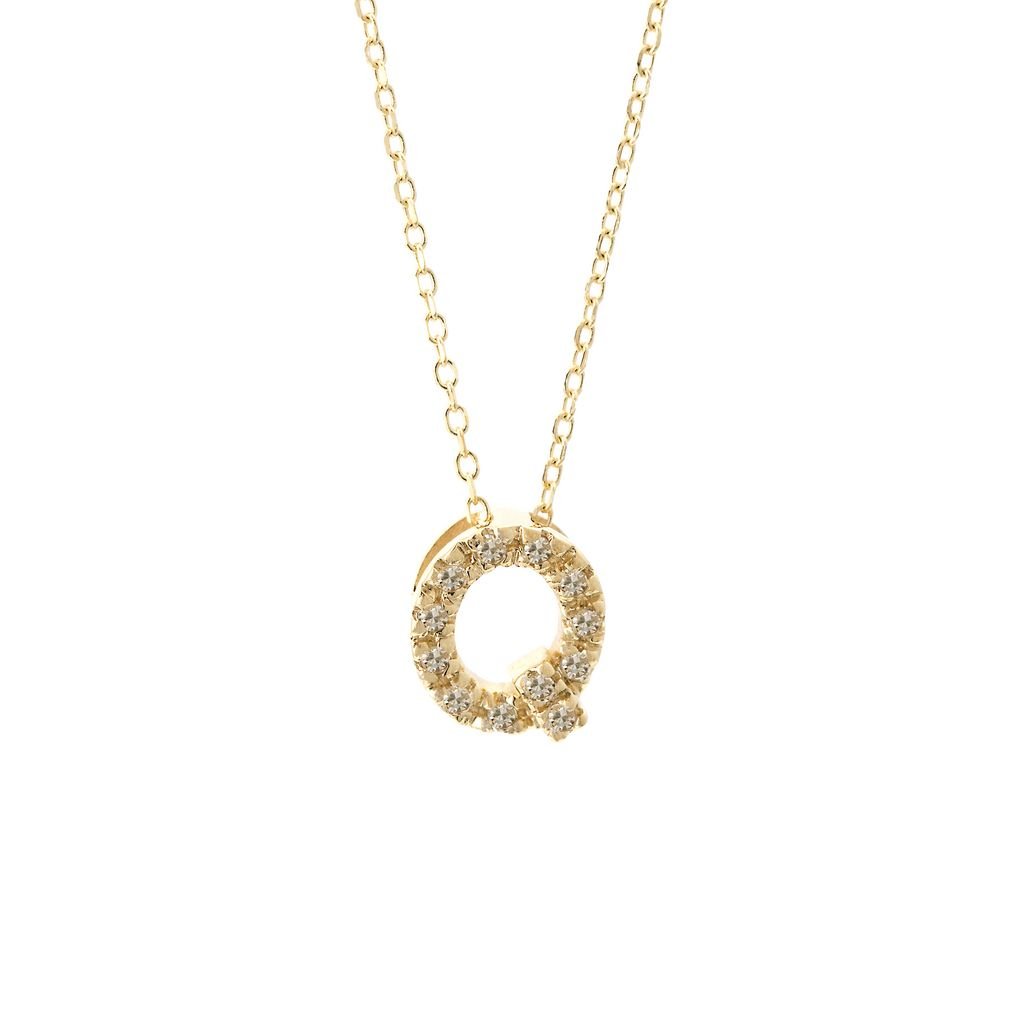 14K Gold Initial "Q" Necklace With Diamonds Birmingham Jewelry Necklace Birmingham Jewelry