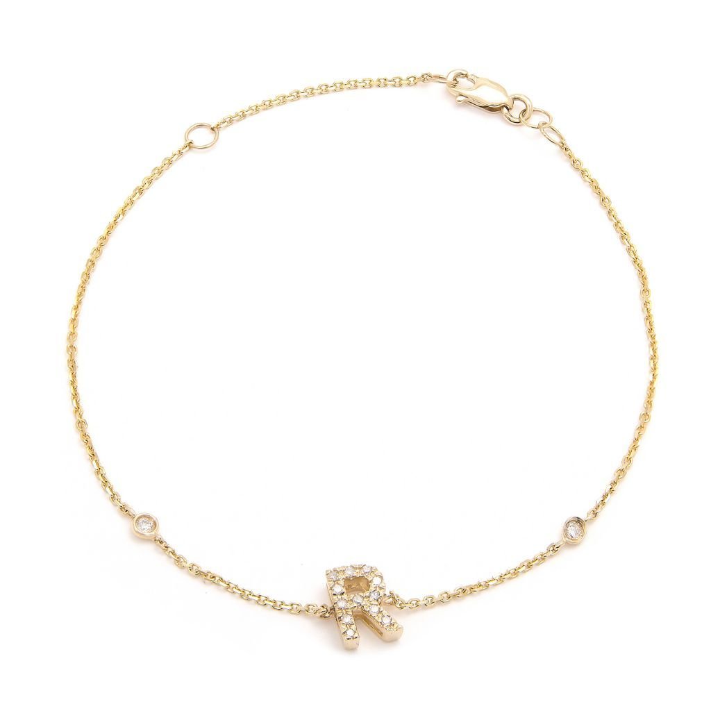 14K Gold Initial "R" Bracelet With Diamonds Birmingham Jewelry Bracelet Birmingham Jewelry