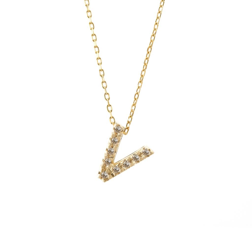 14K Gold Initial "V" Necklace With Diamonds Birmingham Jewelry Necklace Birmingham Jewelry