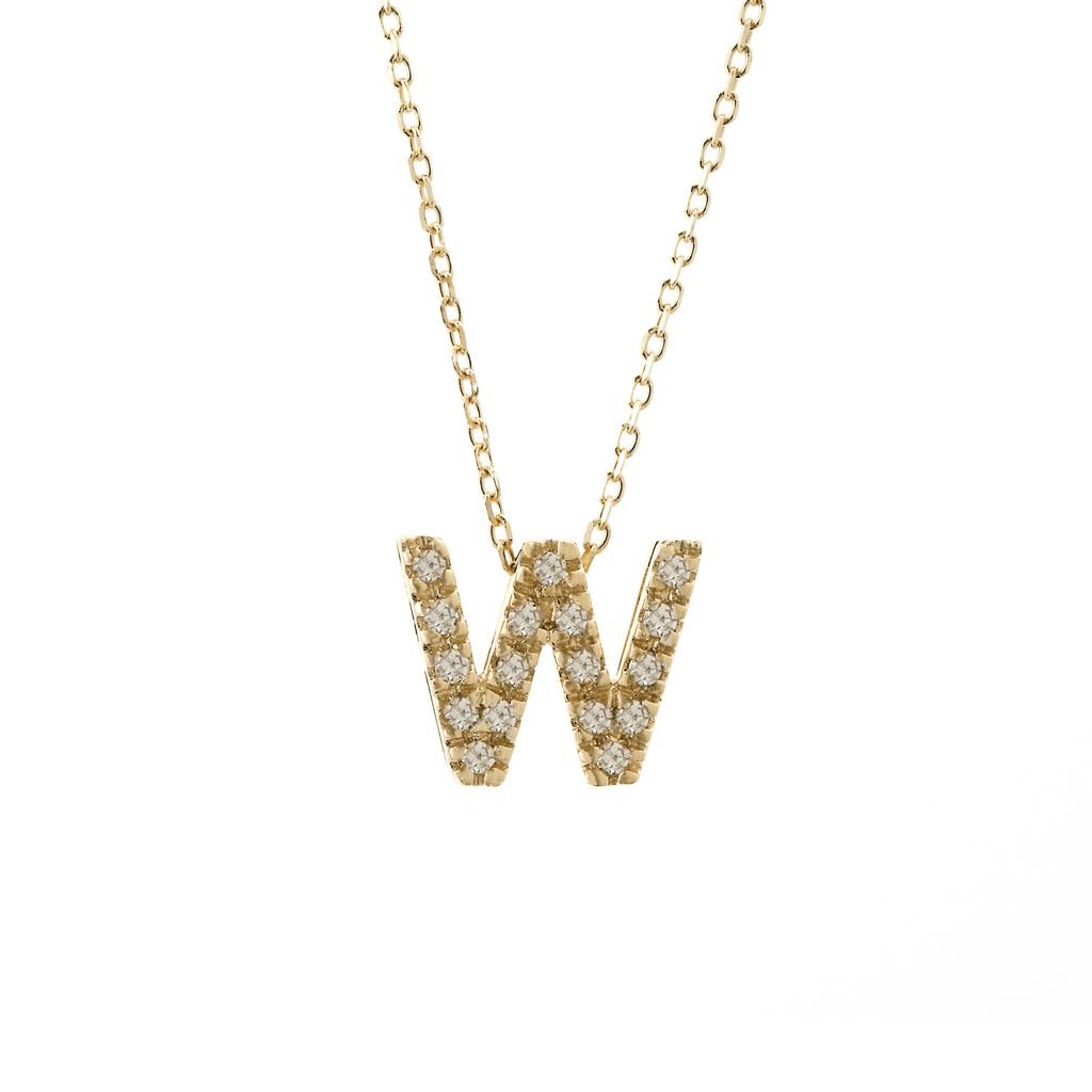 14K Gold Initial "W" Necklace With Diamonds Birmingham Jewelry Necklace Birmingham Jewelry