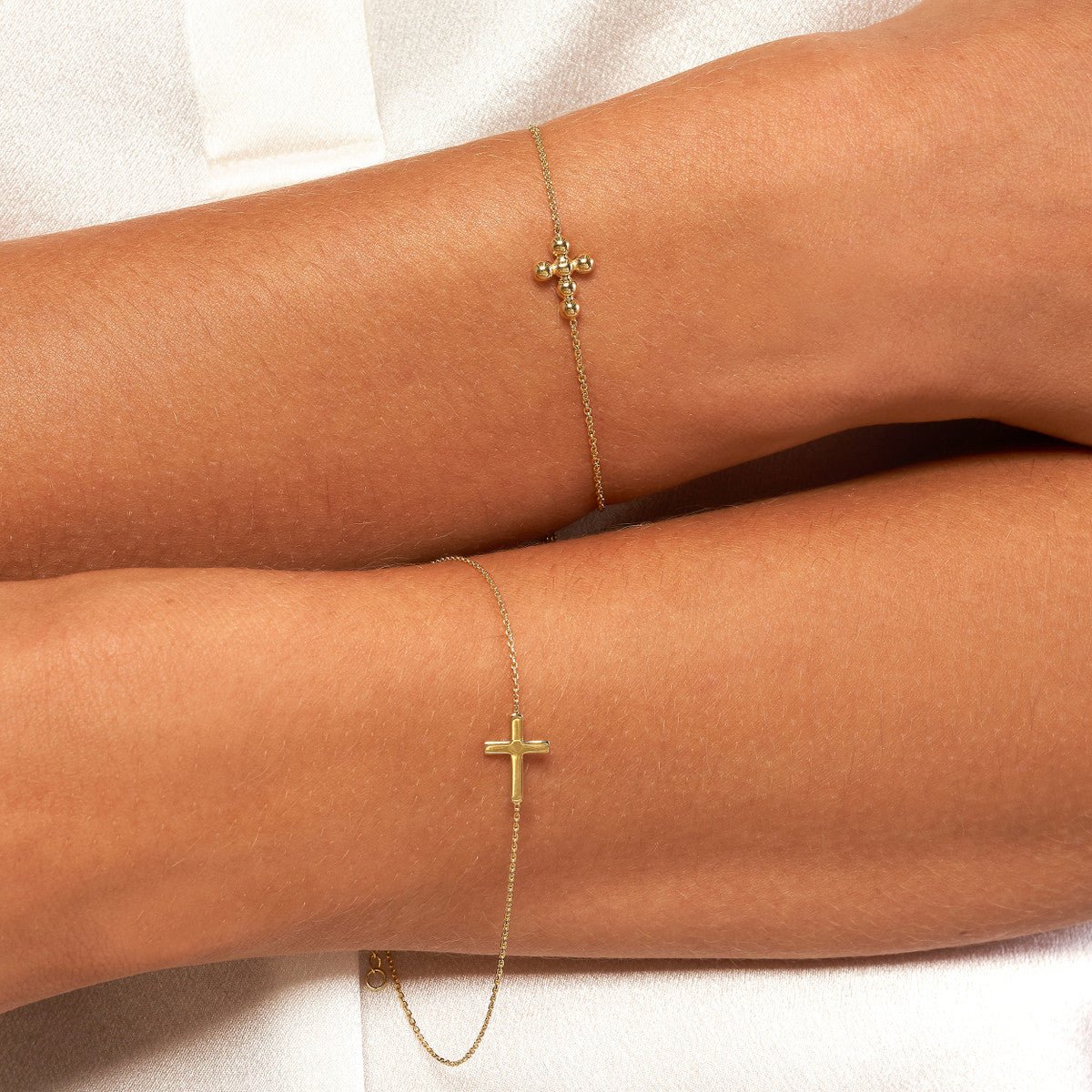 14K Gold Mini Beaded Cross Bolo Bracelet Birmingham Jewelry Bracelet Birmingham Jewelry