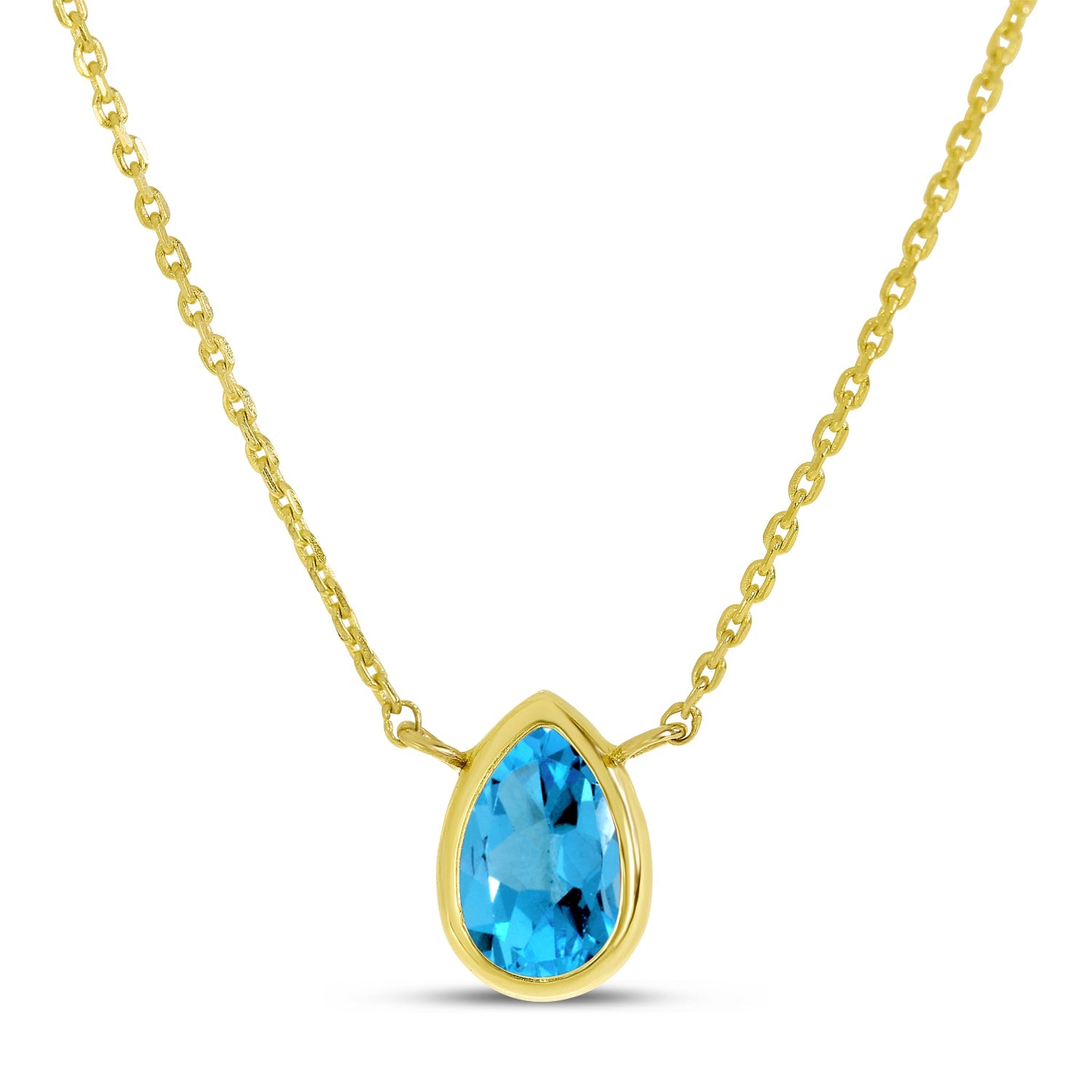 14K Gold Pear Blue Topaz Birthstone Necklace Birmingham Jewelry Necklace Birmingham Jewelry
