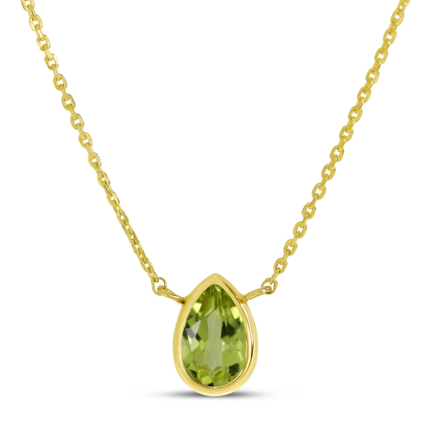 14K Gold Pear Peridot Birthstone Necklace Birmingham Jewelry Necklace Birmingham Jewelry
