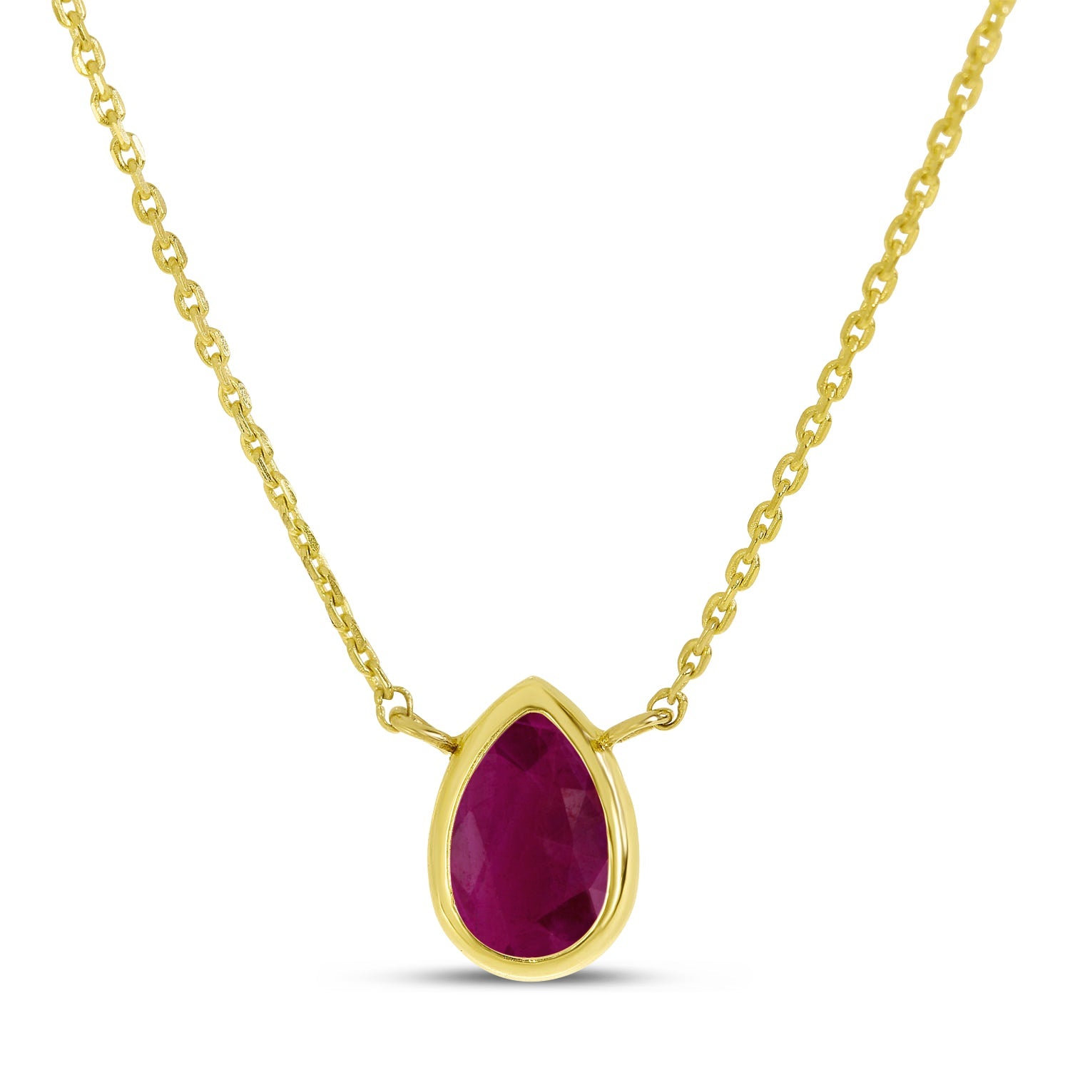 14K Gold Pear Ruby Birthstone Necklace Birmingham Jewelry Necklace Birmingham Jewelry
