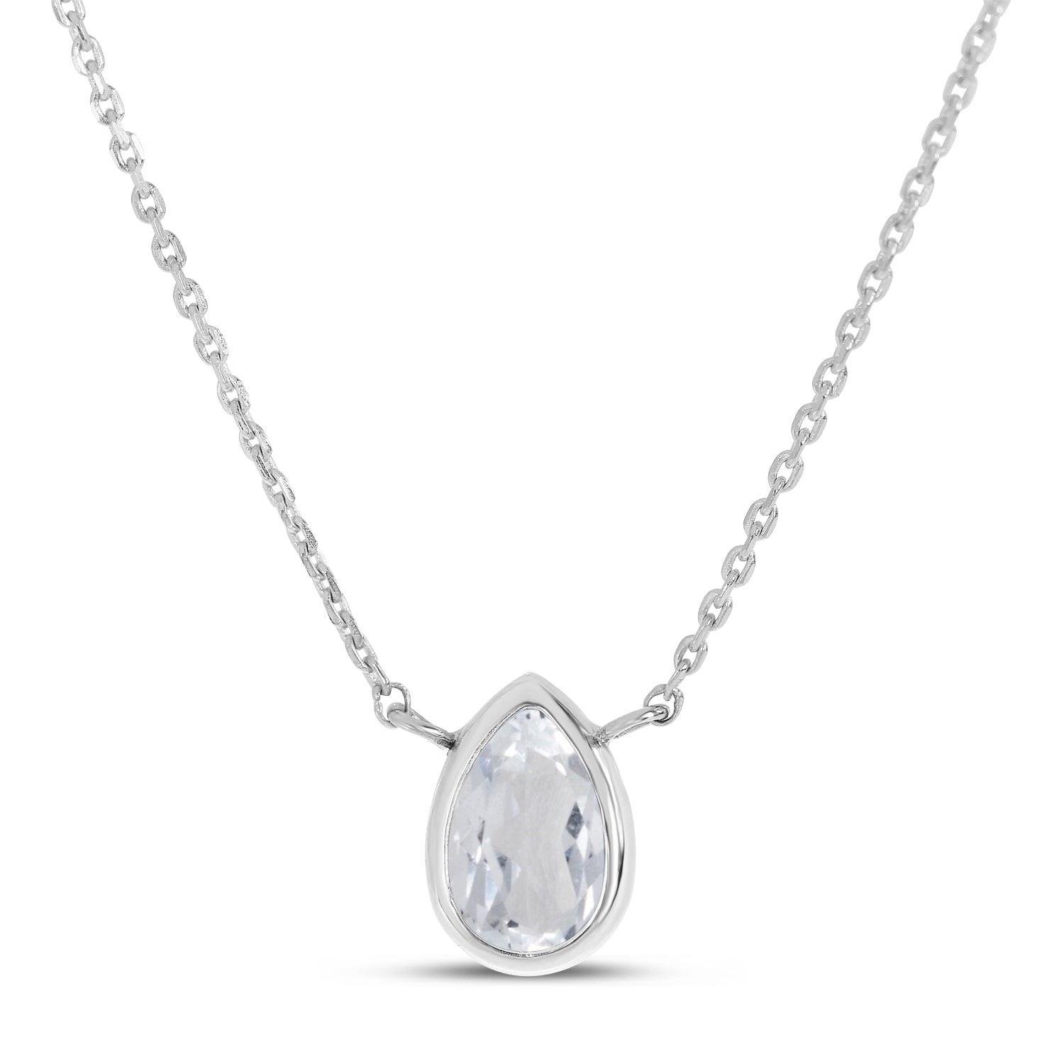 14K Gold Pear White Topaz Birthstone Necklace Birmingham Jewelry Necklace Birmingham Jewelry