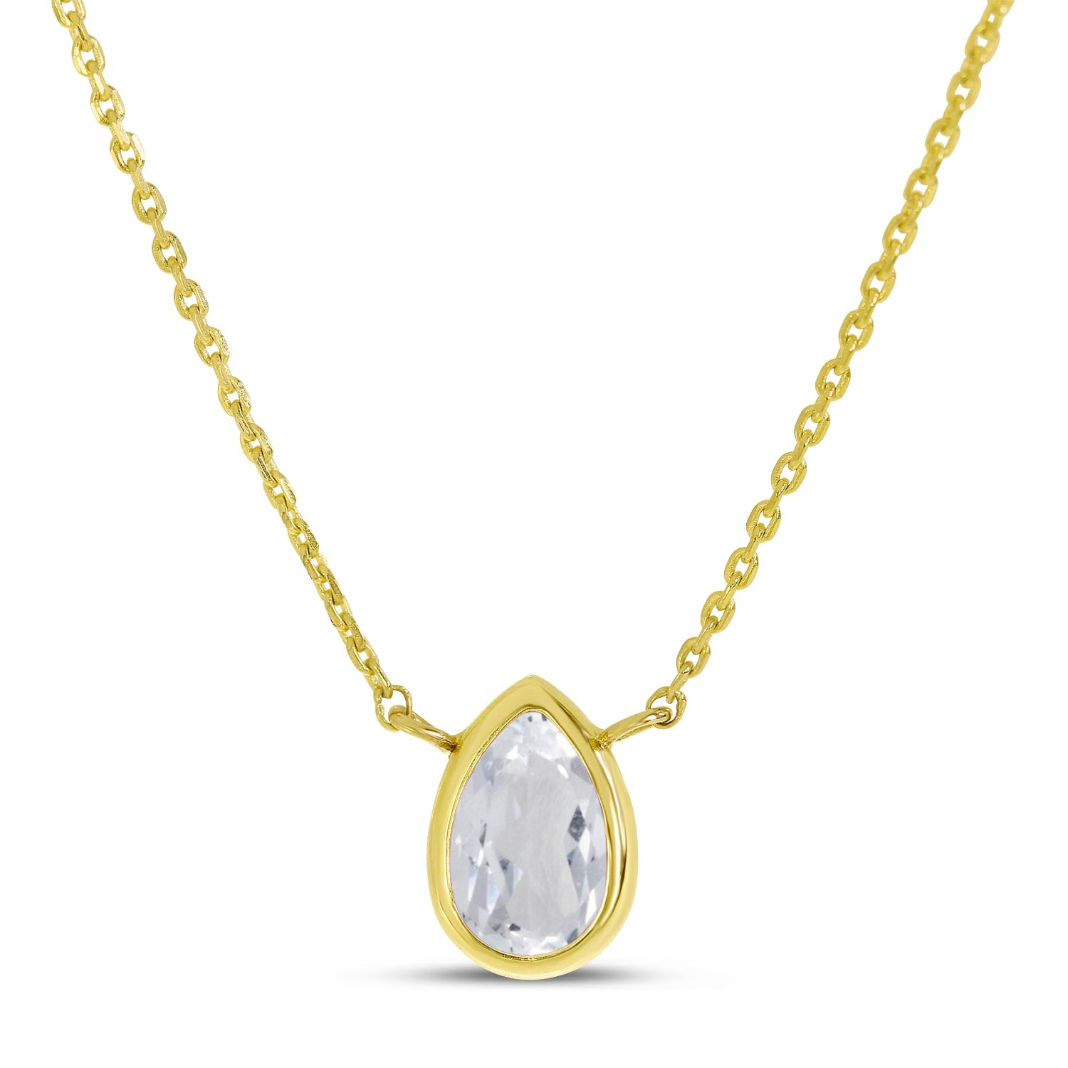 14K Gold Pear White Topaz Birthstone Necklace Birmingham Jewelry Necklace Birmingham Jewelry