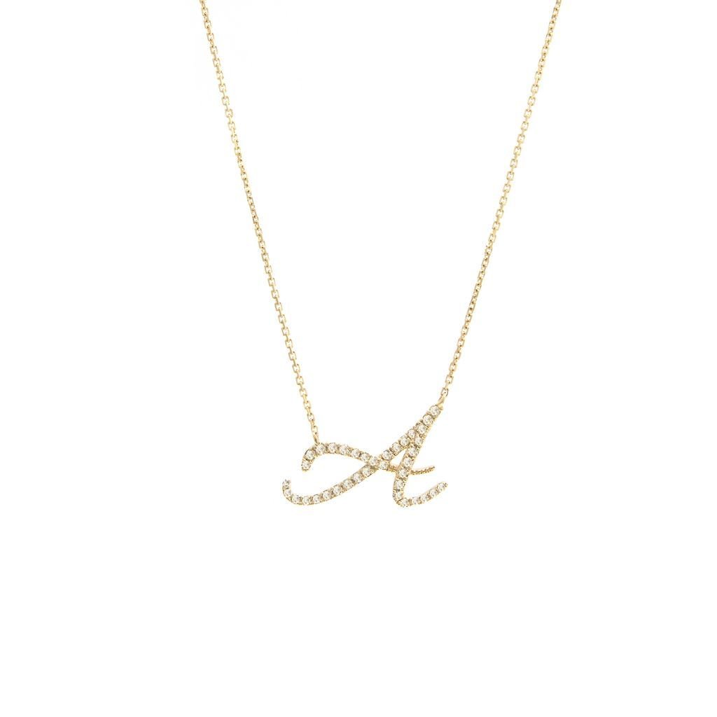14K Gold Diamond Initial "A" Necklace Script Birmingham Jewelry Necklace Birmingham Jewelry
