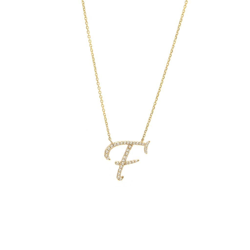 14K Gold Initial "F" Necklace Script Birmingham Jewelry Necklace Birmingham Jewelry