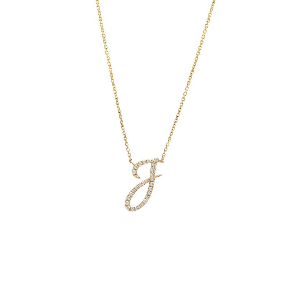 14K Gold Diamond Initial "J" Necklace Script Birmingham Jewelry Necklace Birmingham Jewelry