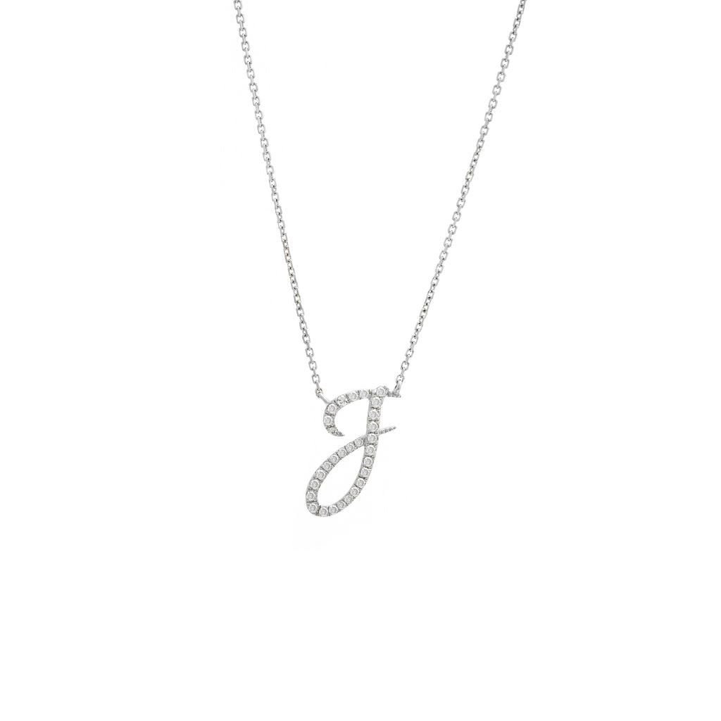 14K Gold Diamond Initial "J" Necklace Script
