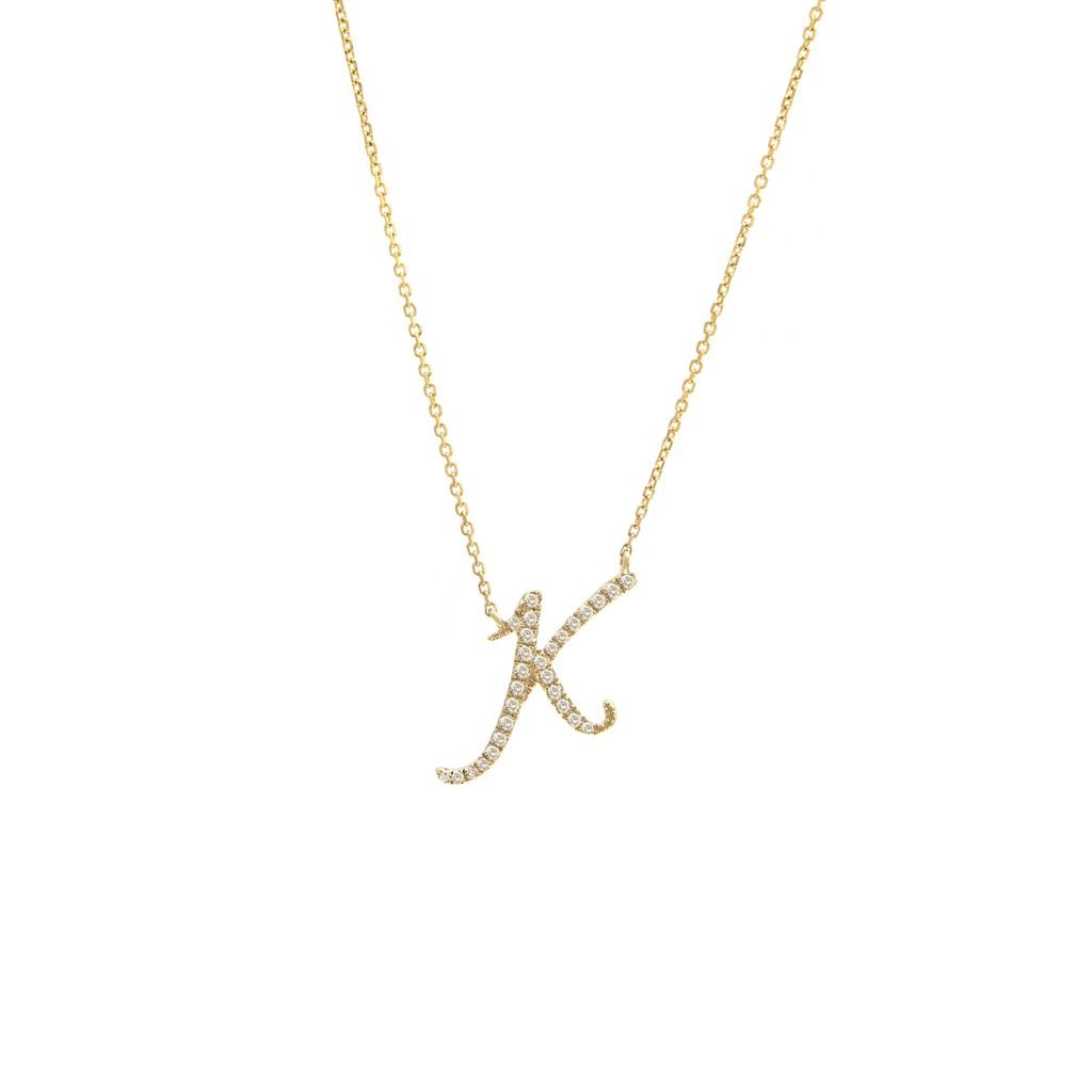 14K Gold Initial "K" Necklace Script Birmingham Jewelry Necklace Birmingham Jewelry