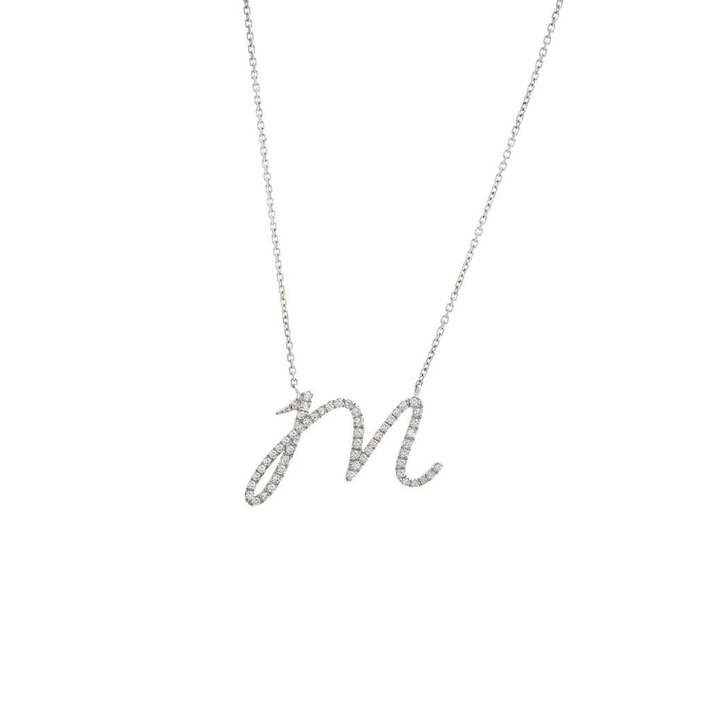 Personalized 14k White Gold Cursive Initial Pendant - Custom Letter Charm Necklace