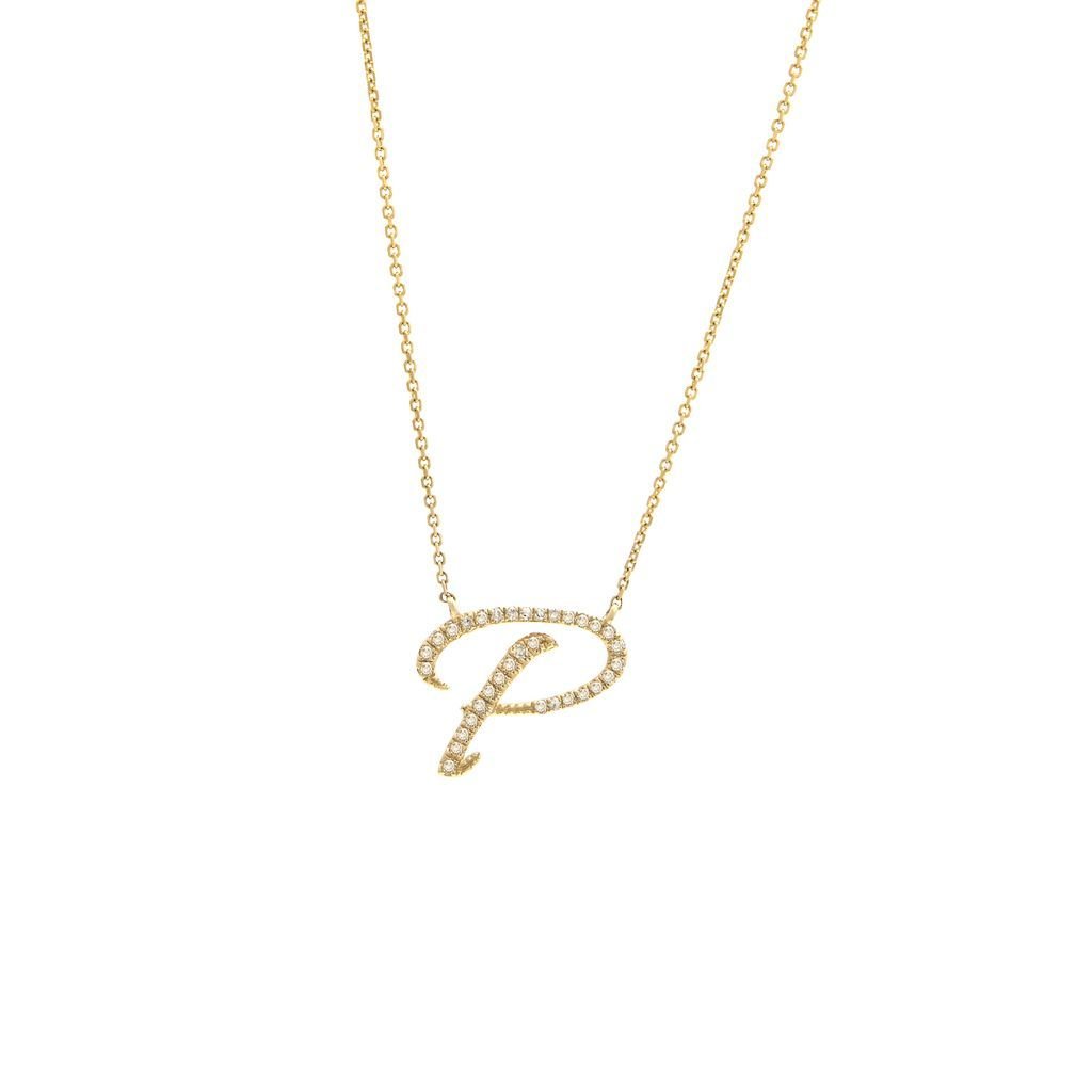 14K Gold Initial "P" Necklace Script Birmingham Jewelry Necklace Birmingham Jewelry