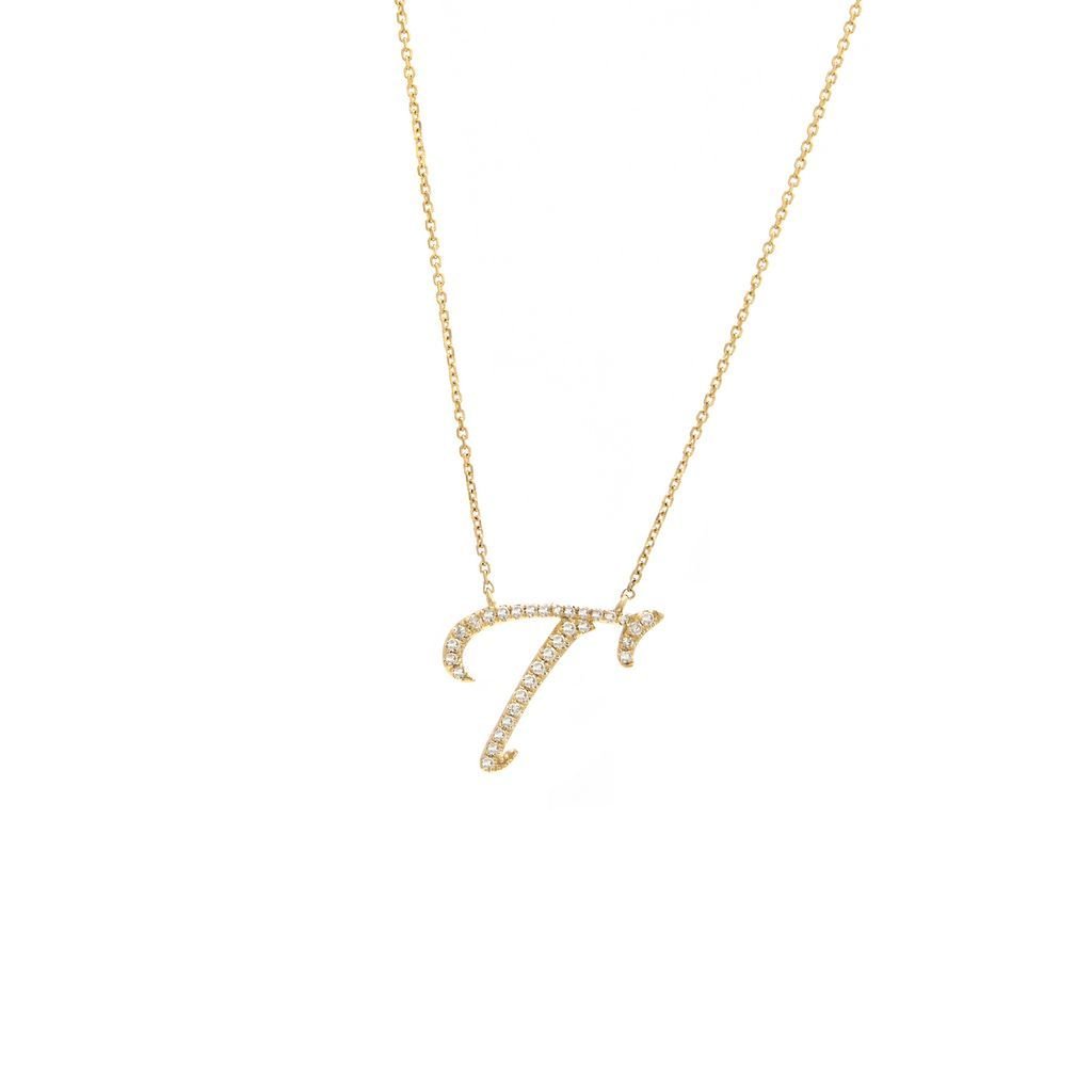 14K Gold Initial "T" Necklace Script Birmingham Jewelry Necklace Birmingham Jewelry