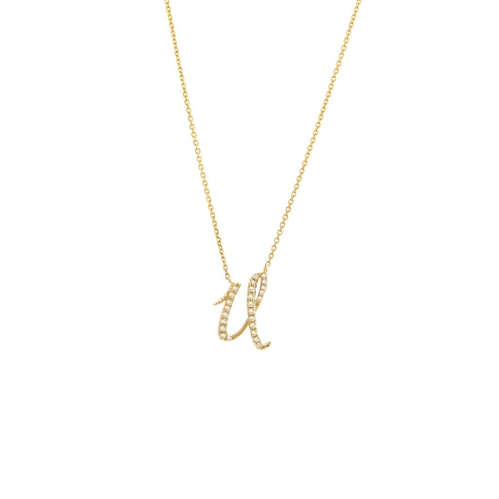 14K Gold Diamond Initial "U" Necklace Script Birmingham Jewelry Necklace Birmingham Jewelry