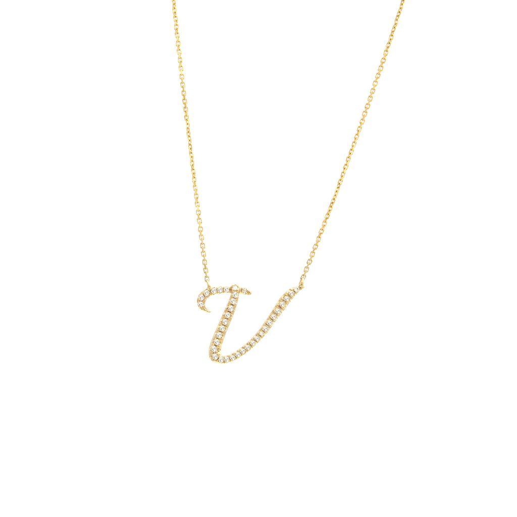 14K Gold Initial "V" Necklace Script Birmingham Jewelry Necklace Birmingham Jewelry