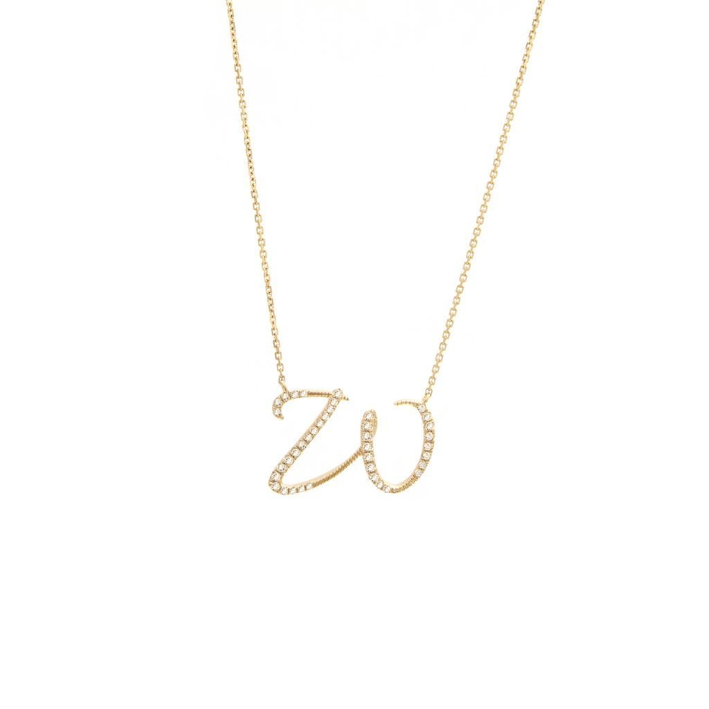 14K Gold Initial "W" Necklace Script Birmingham Jewelry Necklace Birmingham Jewelry