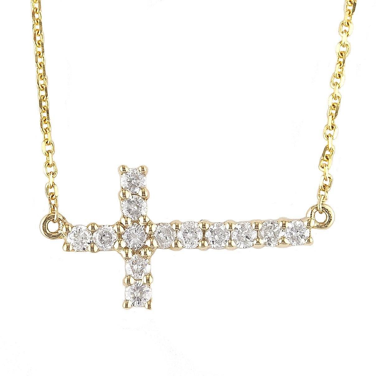 Gold diamond sideways cross necklace Clearance