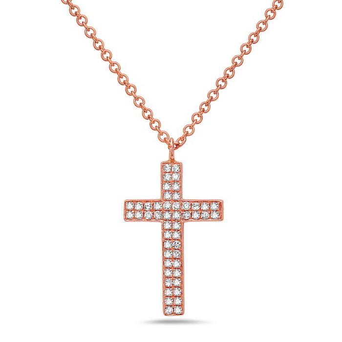 14K Rose Gold 2 Row Diamond Cross Necklace Birmingham Jewelry Necklace Birmingham Jewelry