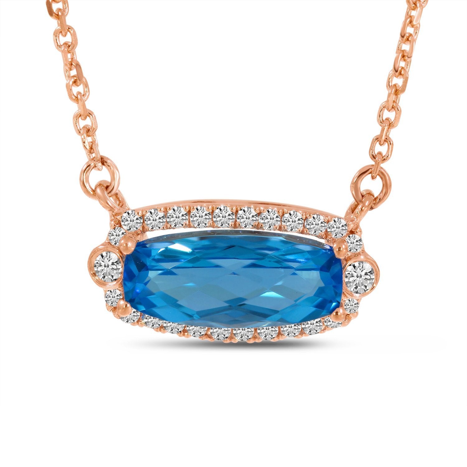 14K Rose Gold Diamond Halo Oval Blue Topaz Necklace Birmingham Jewelry Necklace Birmingham Jewelry