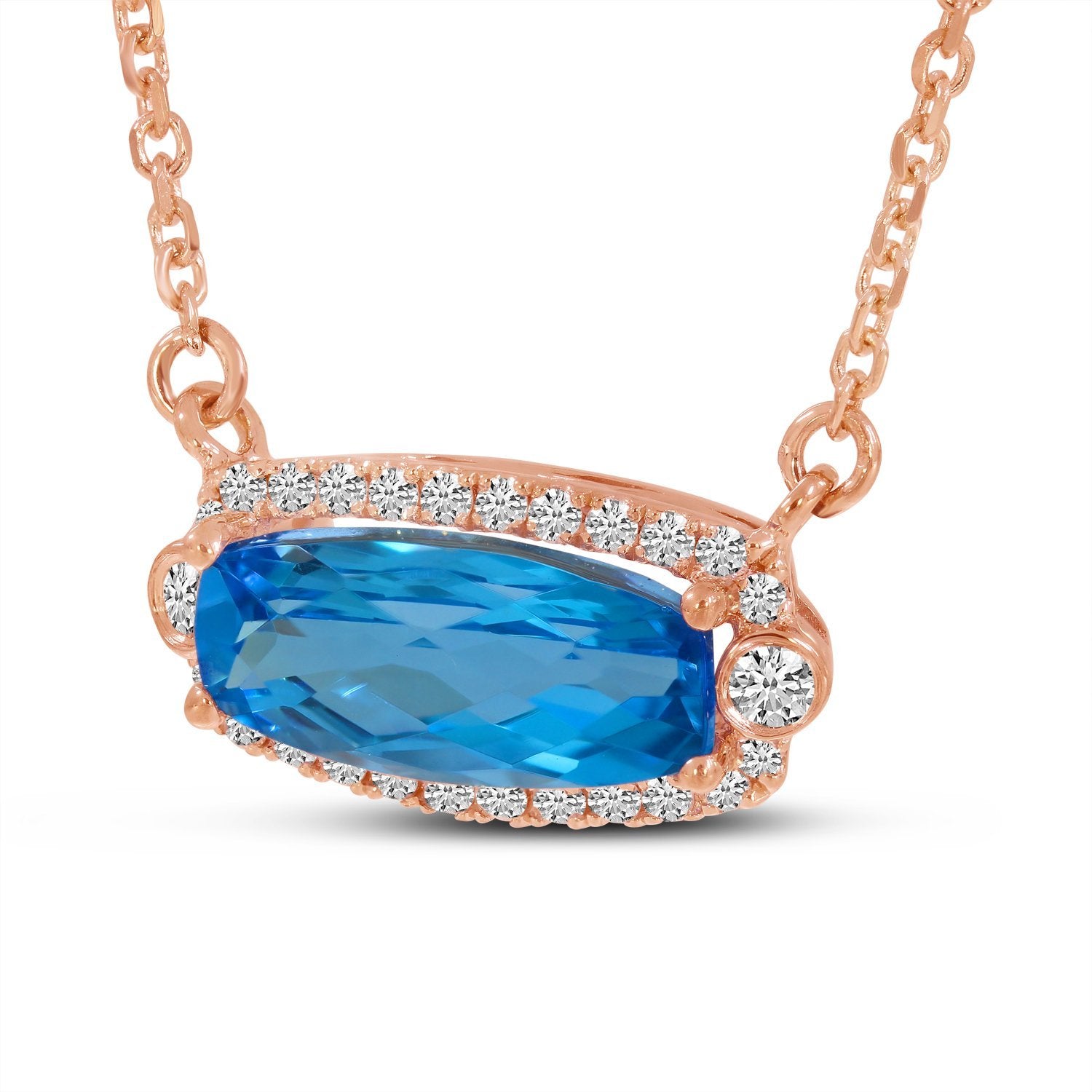14K Rose Gold Diamond Halo Oval Blue Topaz Necklace Birmingham Jewelry Necklace Birmingham Jewelry