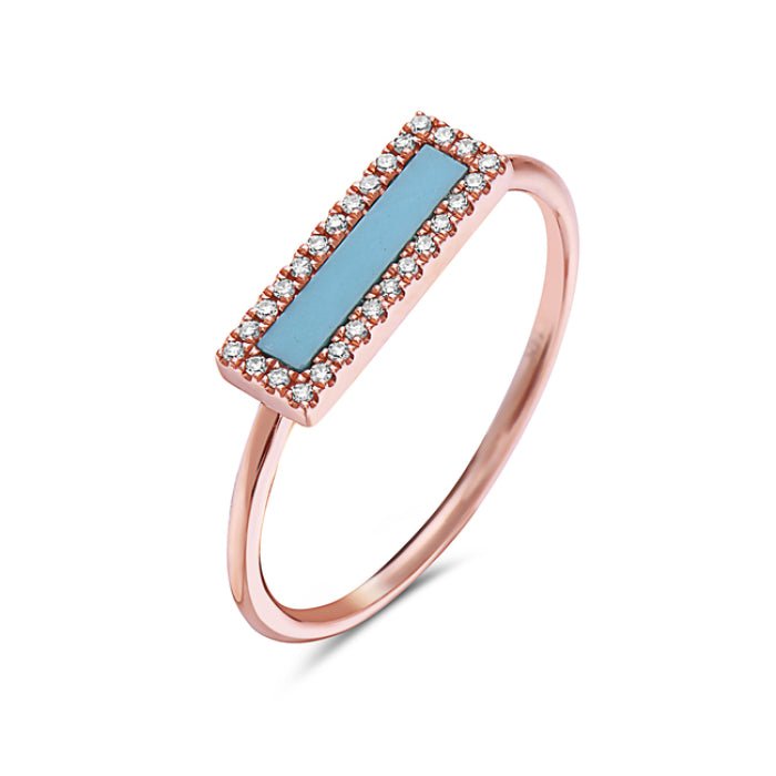 Birmingham Jewelry - 14K Rose Gold Rectangular Shape Turqoise And Diamond Ring - Birmingham Jewelry