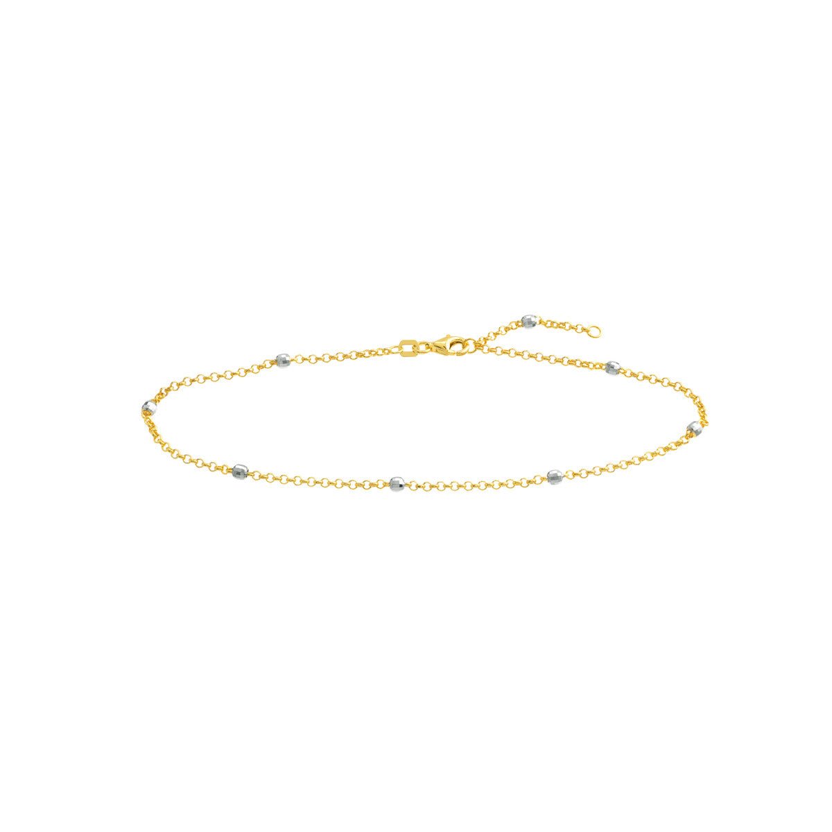 14K Two-Tone Gold 3.00mm Disco Bead Rolo Chain Anklet Birmingham Jewelry Anklet Birmingham Jewelry