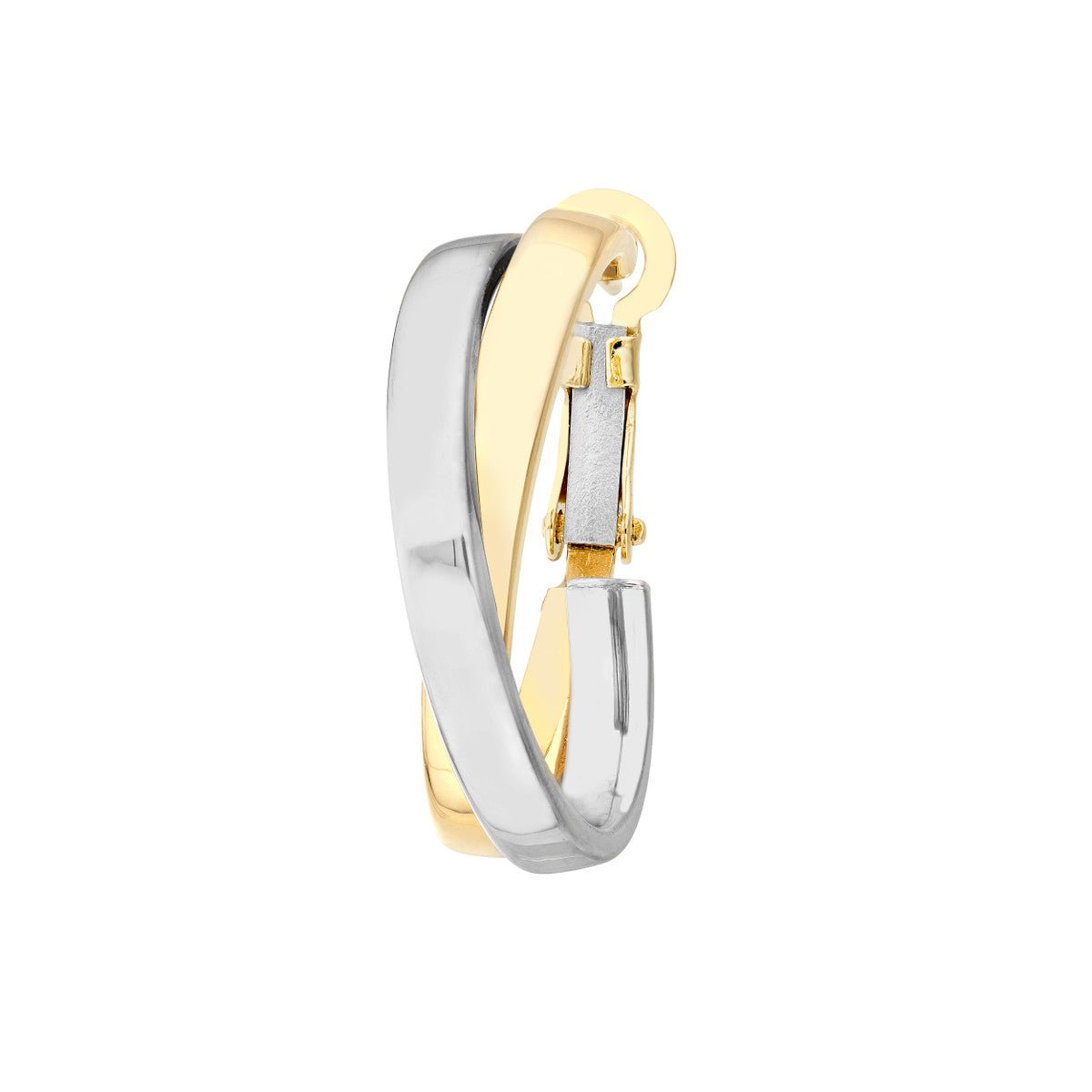 Birmingham Jewelry - 14K Two-Tone Gold Criss-Cross Omega Back Hoop - Birmingham Jewelry