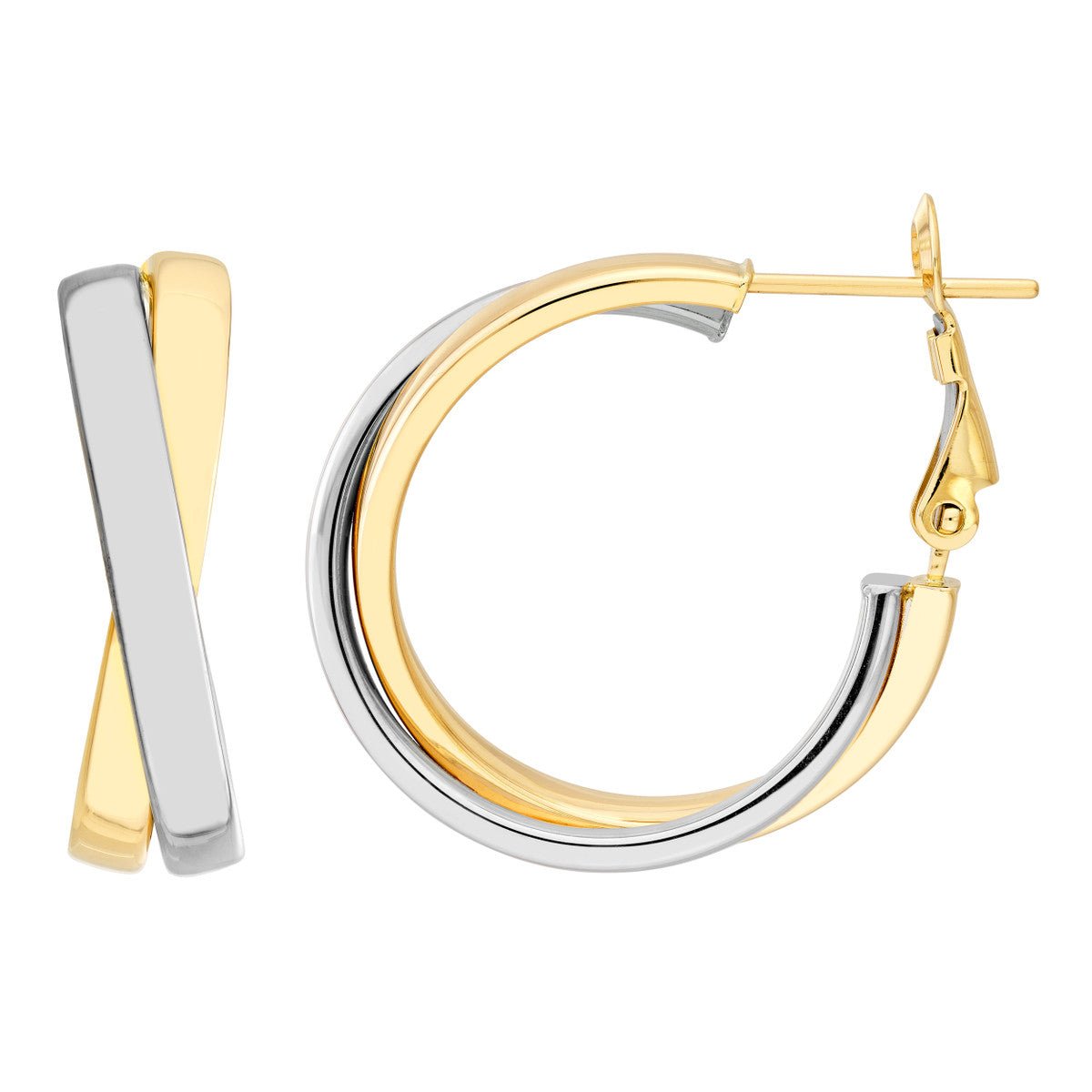 Birmingham Jewelry - 14K Two-Tone Gold Criss-Cross Omega Back Hoop - Birmingham Jewelry