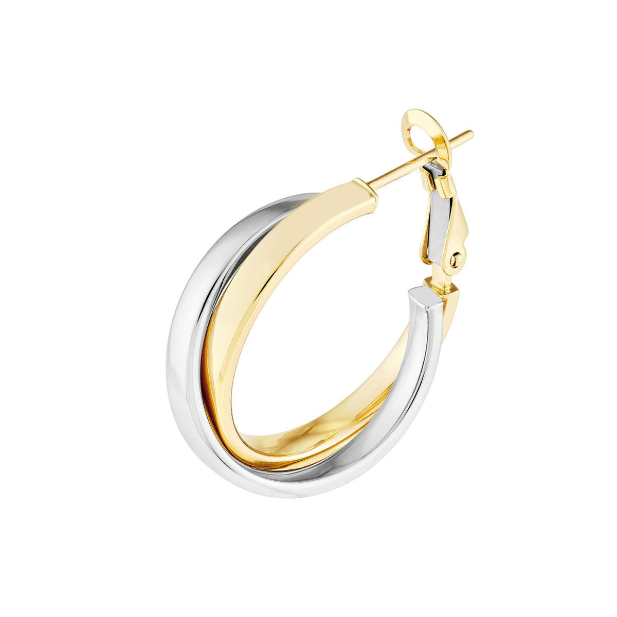 Birmingham Jewelry - 14K Two-Tone Gold Criss-Cross Omega Back Hoop - Birmingham Jewelry
