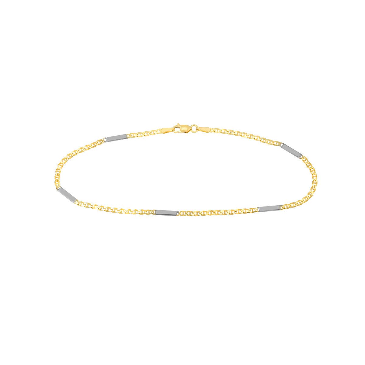 14K Two-Tone Gold Mariner Chain Anklet with Staple Bars Anklet Birmingham Jewelry Anklet Birmingham Jewelry