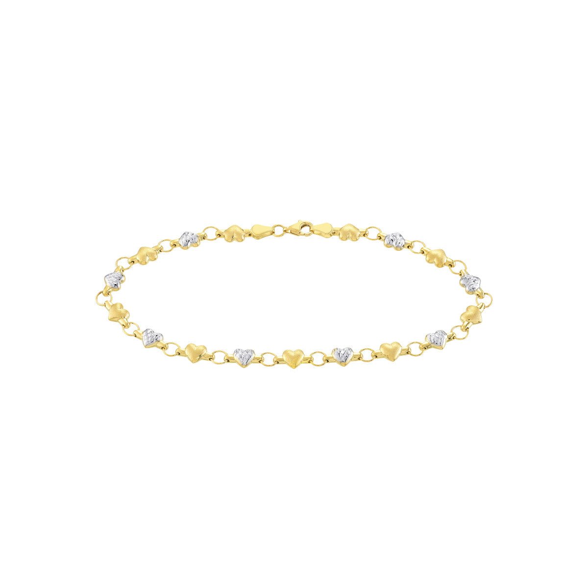 Birmingham Jewelry - 14K Two-Tone Gold Stampato D/C and Satin Hearts Anklet - Birmingham Jewelry