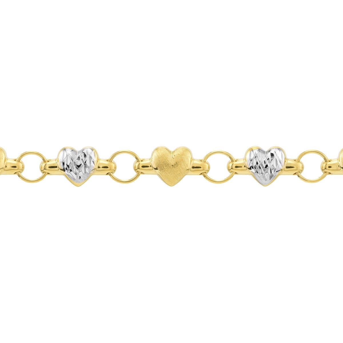 Birmingham Jewelry - 14K Two-Tone Gold Stampato D/C and Satin Hearts Anklet - Birmingham Jewelry