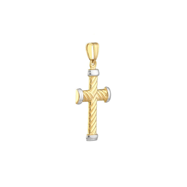 14K Two-Tone Gold Twisted Rope Cross Pendant