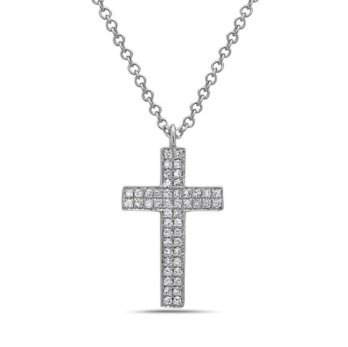14K White Gold 2 Row Diamond Cross Necklace Birmingham Jewelry Necklace Birmingham Jewelry