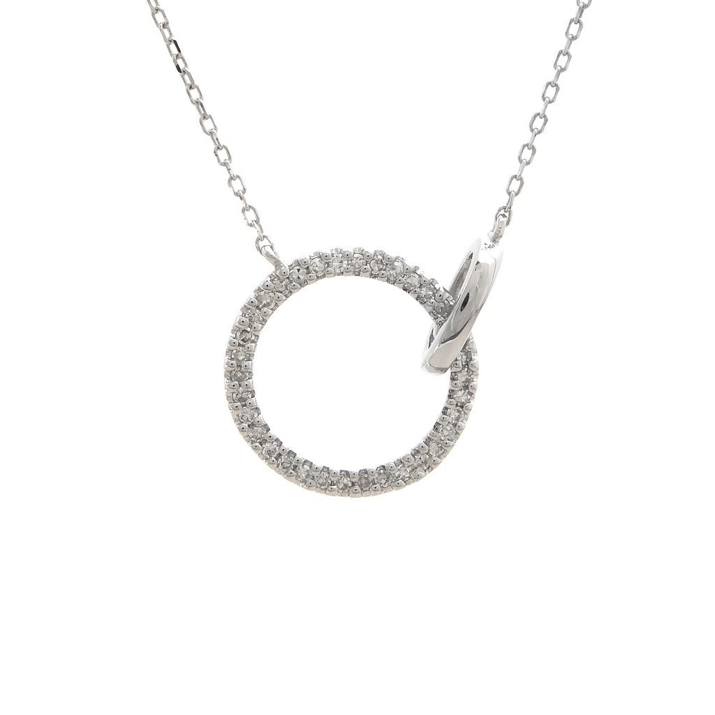 14K White Gold Circle Single Micro Pave Diamond Necklace Birmingham Jewelry Necklace Birmingham Jewelry