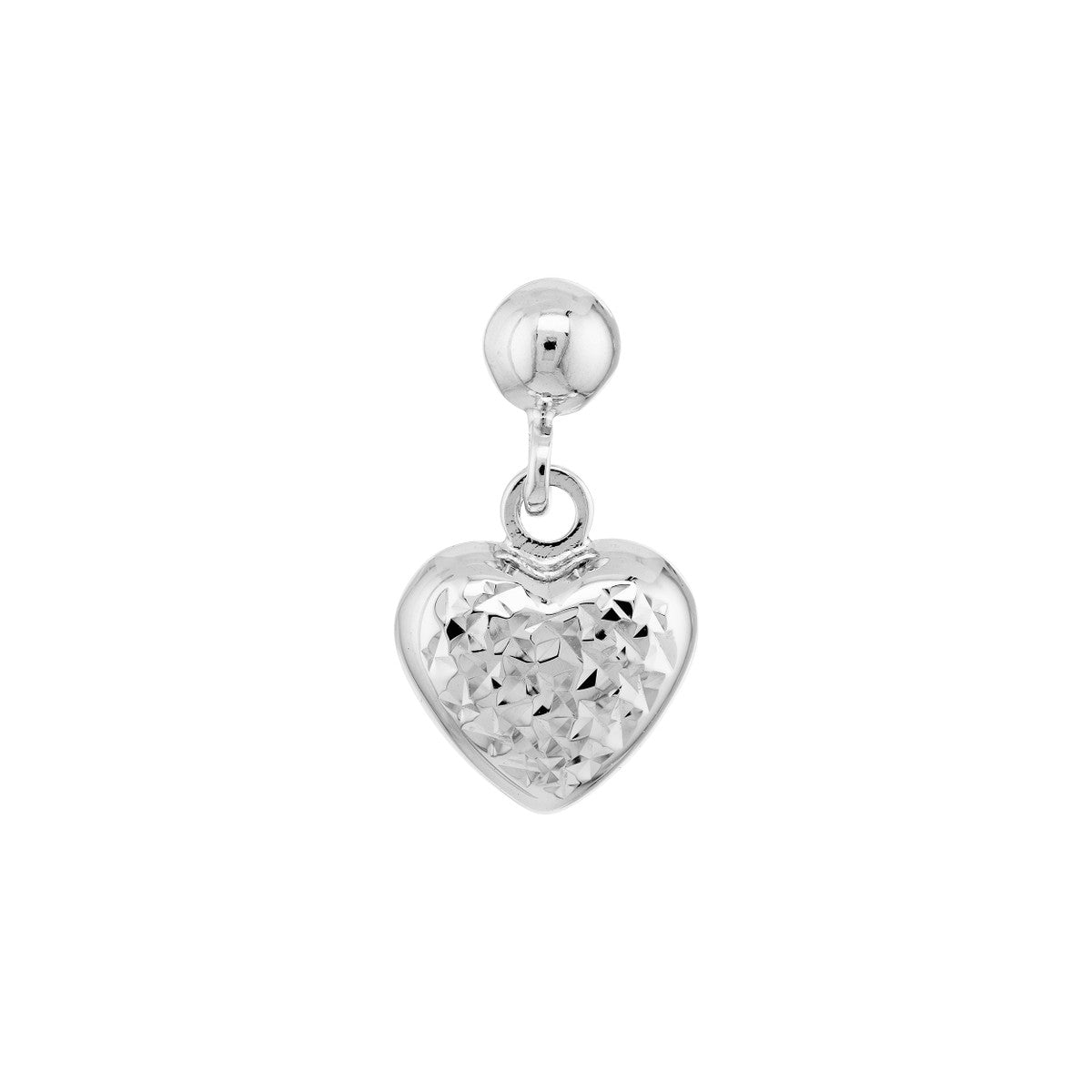 Birmingham Jewelry - 14K White Gold Diamond-Cut Puffed Heart Dangle Earrings - Birmingham Jewelry