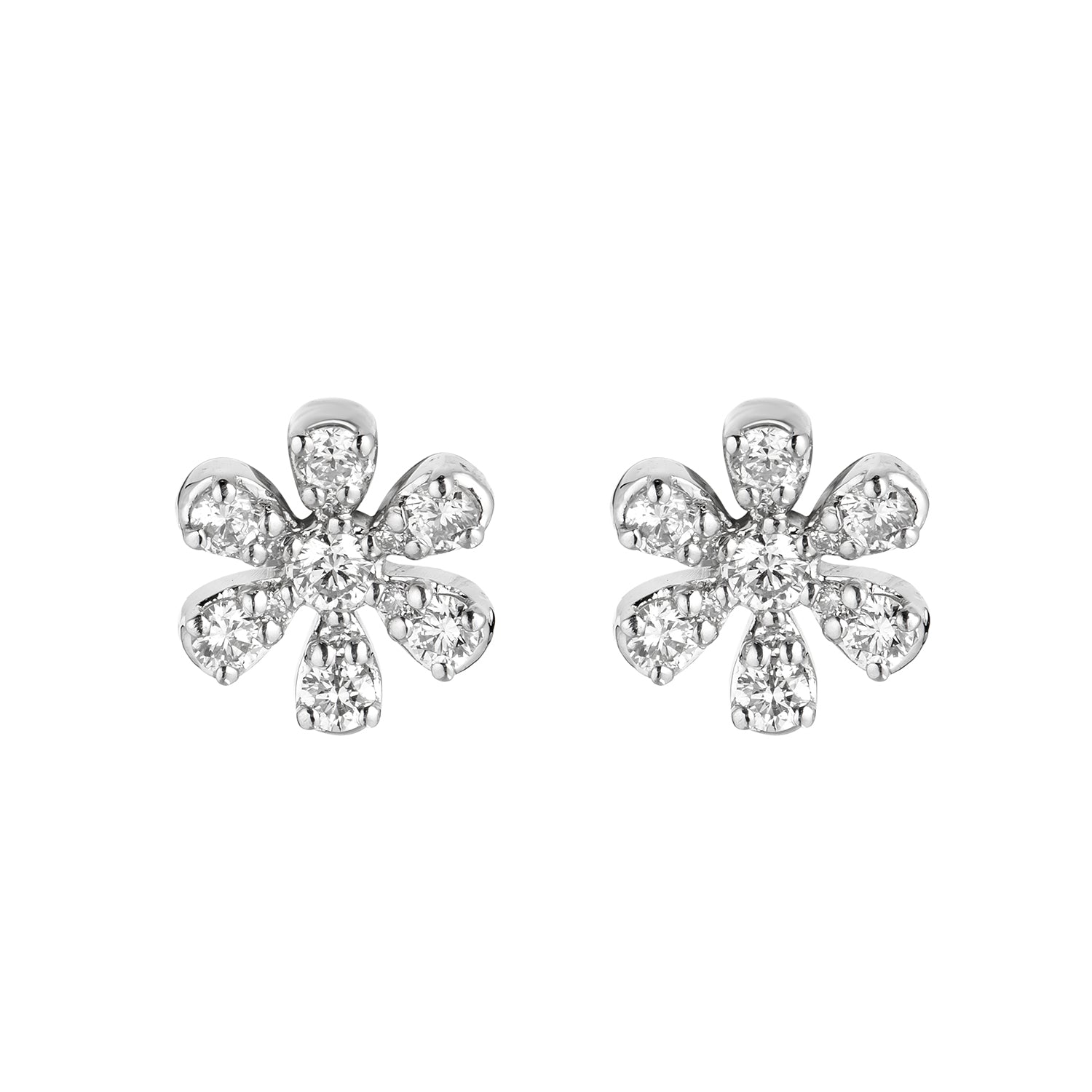 14K White Gold Diamond Flower Shape Stud Earrings Birmingham Jewelry Earrings Birmingham Jewelry