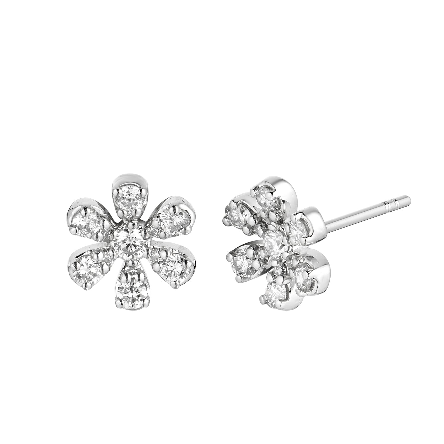 14K White Gold Diamond Flower Shape Stud Earrings Birmingham Jewelry Earrings Birmingham Jewelry