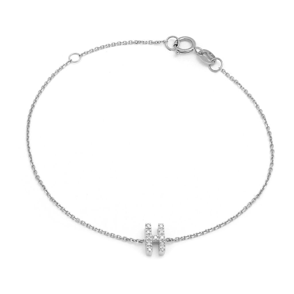 14K White Gold Diamond Initial "H" Bracelet Birmingham Jewelry Bracelet Birmingham Jewelry