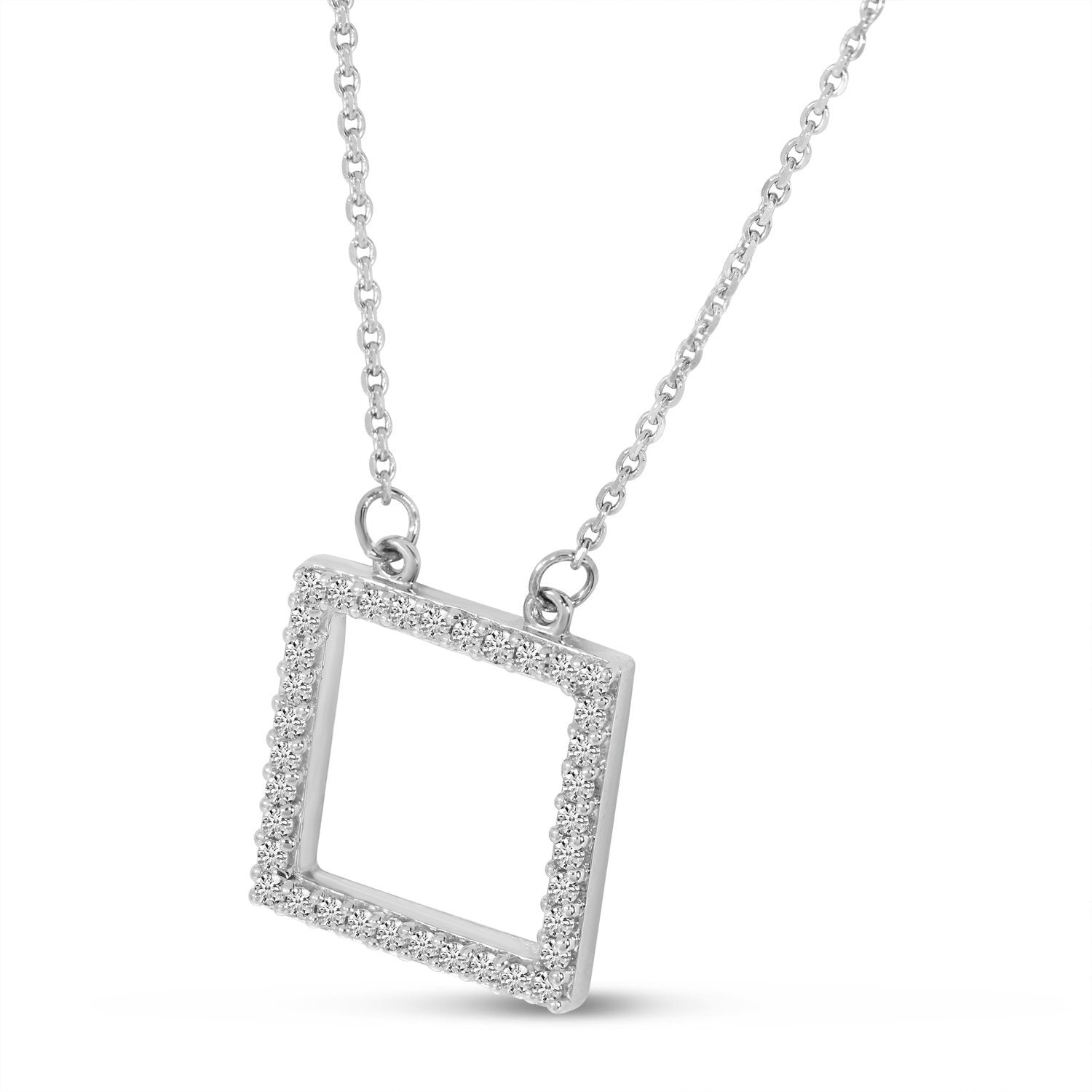 14K White Gold Diamond Open Square Necklace Birmingham Jewelry Necklace Birmingham Jewelry