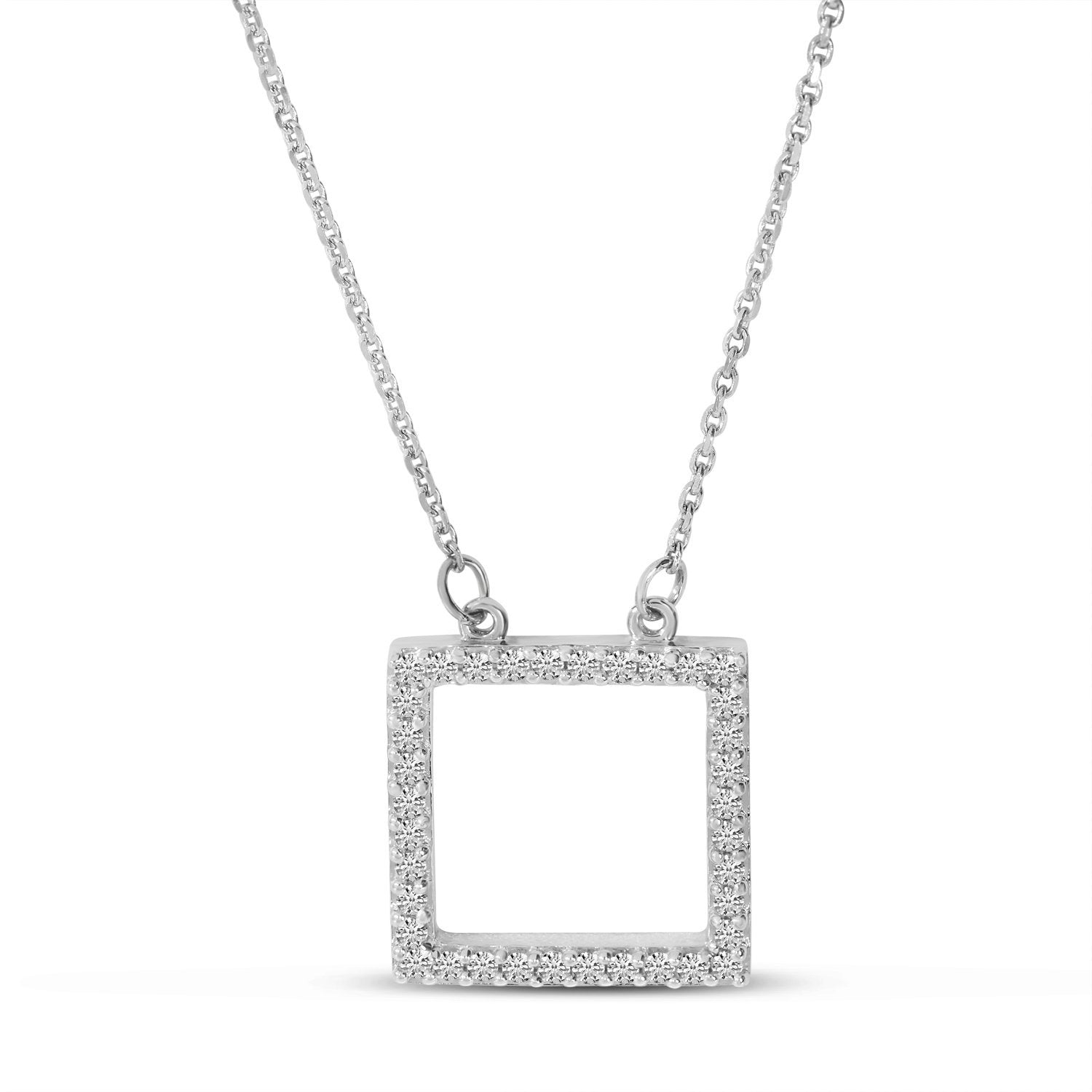 14K White Gold Diamond Open Square Necklace Birmingham Jewelry Necklace Birmingham Jewelry